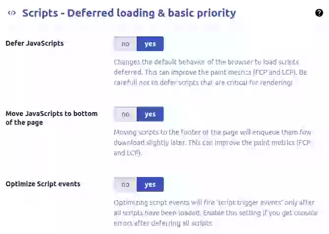 wp core web vitals defer all scripts