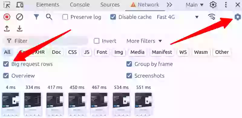 chrome devtools enable big request rows