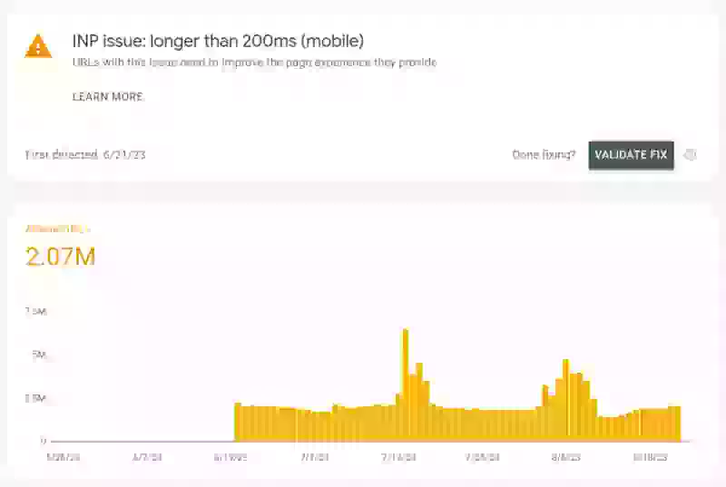 inp search console early warning