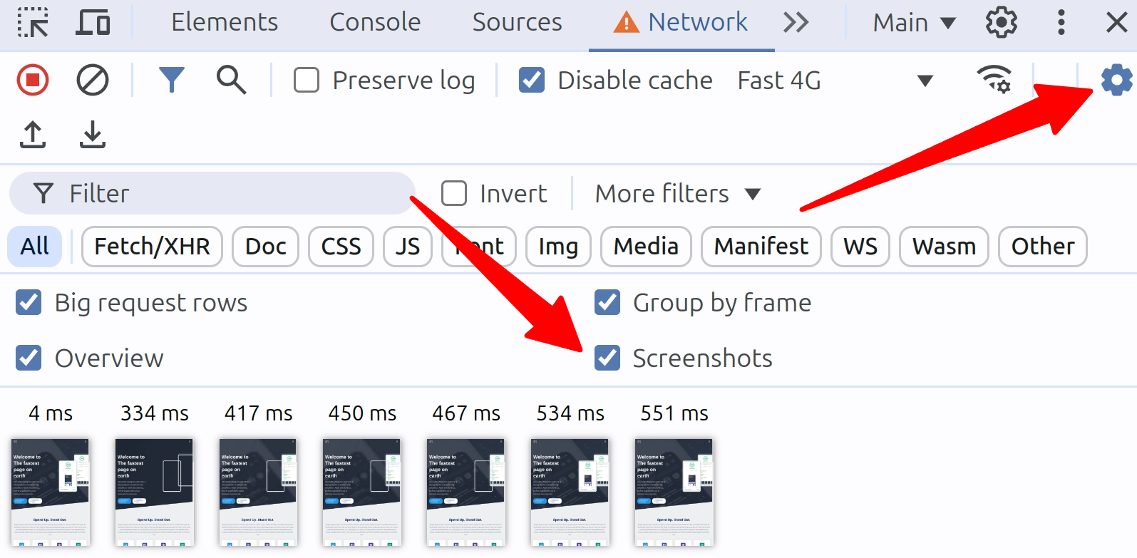 chrome devtools enable screenshots